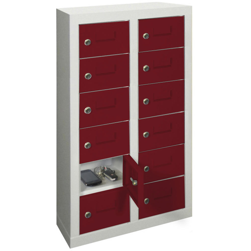 Kleinfachschrank 2 x 6 Fächer | Rubinrot RAL 3003 | 815 | mit Etikettenrahmen | 12