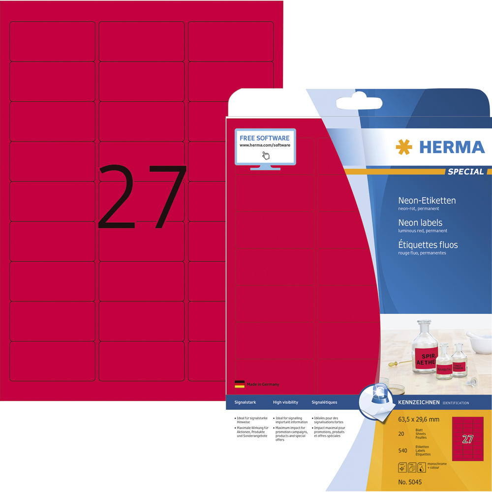 HERMA Etikett 5045 63,5x29,6mm neonrot 540