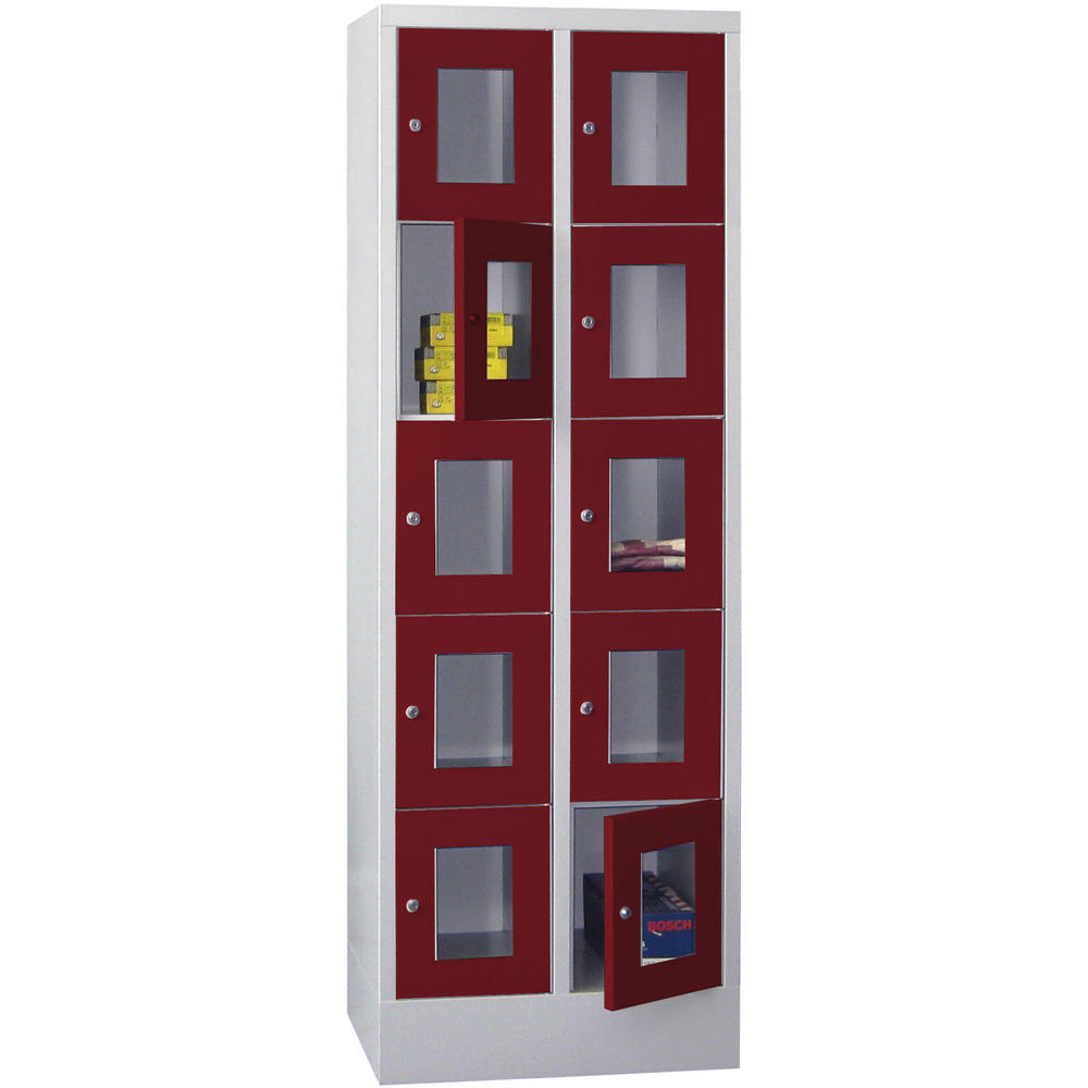 Schließfachschrank CLASSIC mit Sichtfenstertüren | Rubinrot RAL 3003 | 300 | 2 | 10