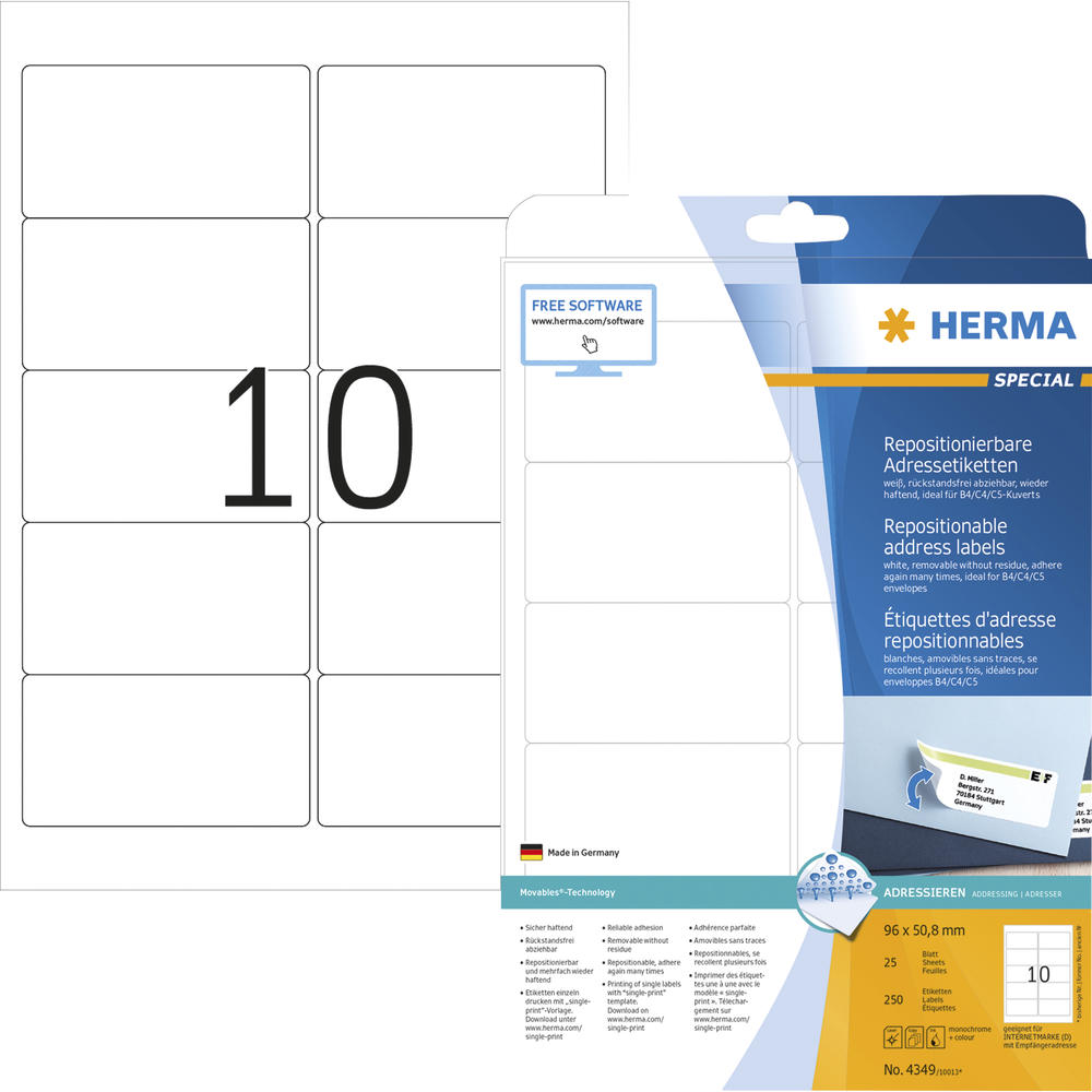 HERMA Etikett Movables 4349 96x50,8mm weiß 250