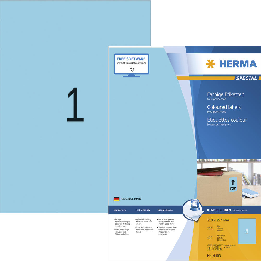 HERMA Etikett SPECIAL 4403 210x297mm blau 100