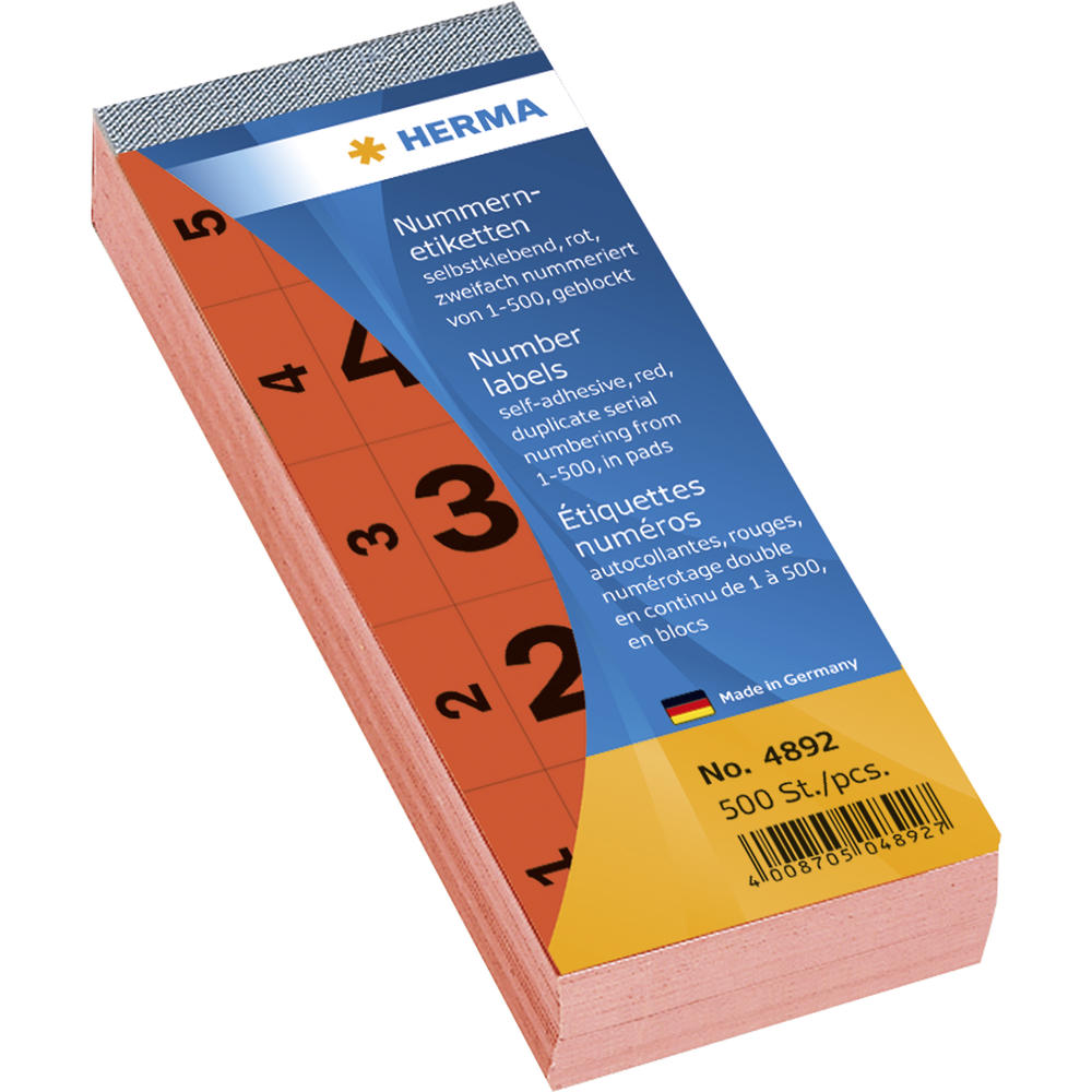 HERMA Nummernblock 4892 1-500 sk 28x56mm rot 500