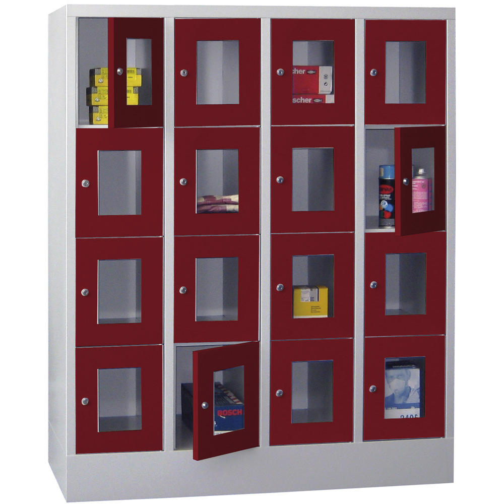 Schließfachschrank CLASSIC mit Sichtfenstertüren | Rubinrot RAL 3003 | 300 | 4 | 16