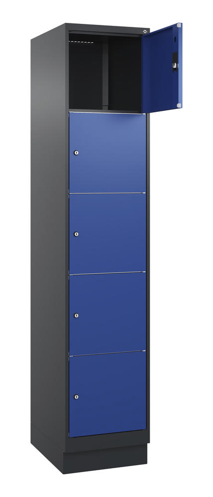 Schließfachschrank CLASSIC PLUS, mit Sockel | Enzianblau RAL 5010 | mit Sockel | Schwarzgrau RAL 7021 | 400 | 1 | 5