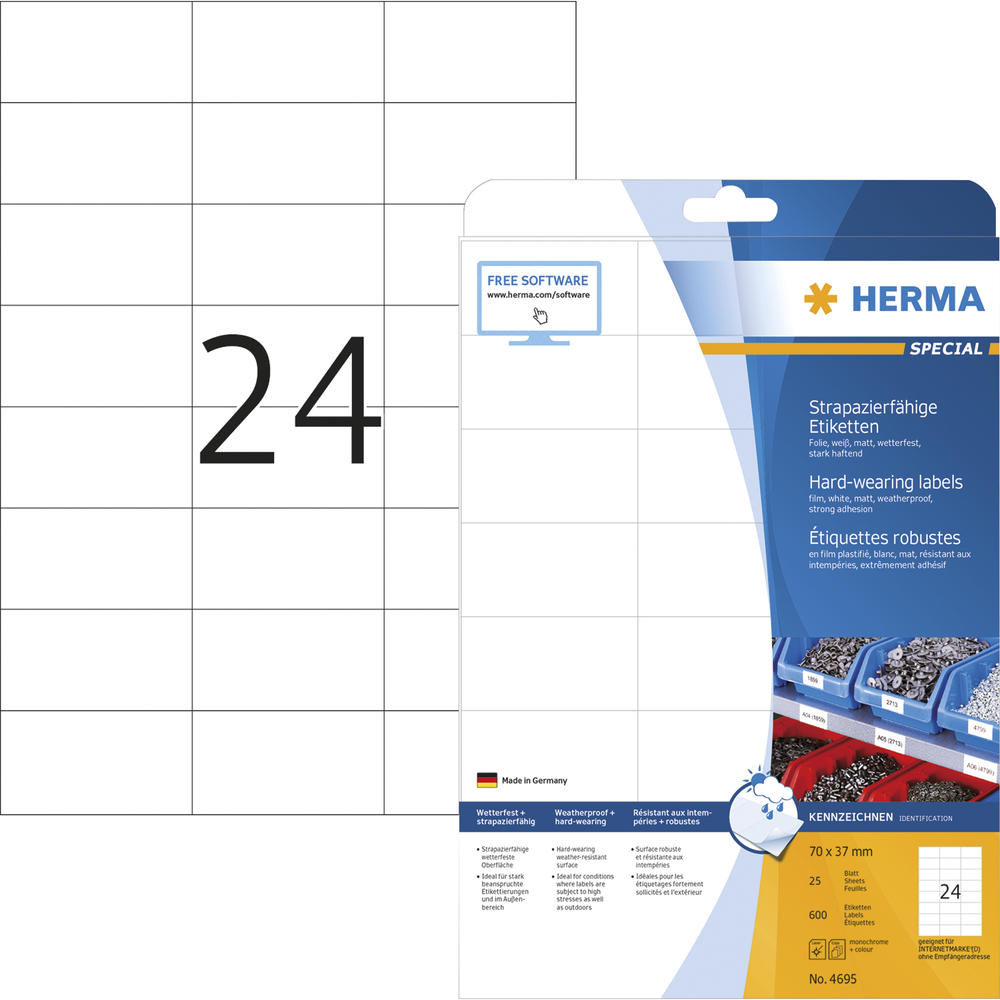 HERMA Etikett 4695 70x37mm weiß 600 Etik./Pack.