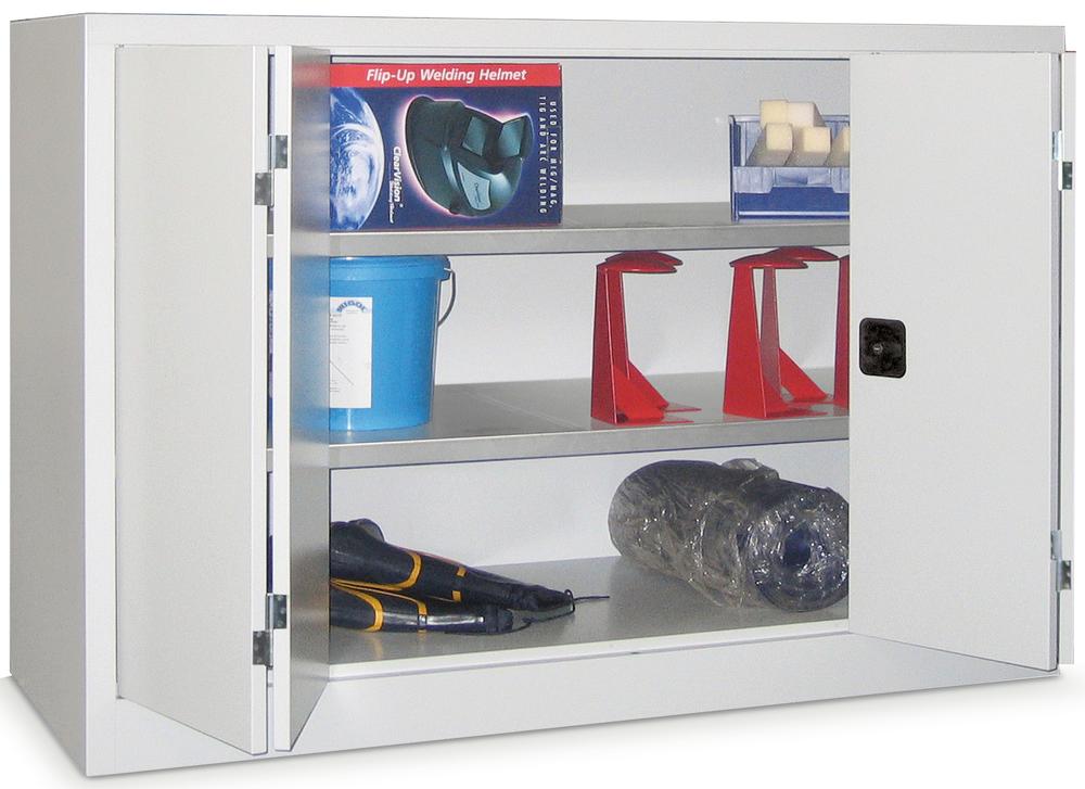 Falttüren-Stahlschrank mit verzinkten Böden | Lichtgrau RAL 7035 | 1000 | 1500 | 400 | mit verzinkten Fachböden | Lichtgrau RAL 7035