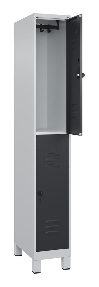 Doppelstöckiger Spind CLASSIC PLUS, mit Füßen | Schwarzgrau RAL 7021 | mit Füßen | Lichtgrau RAL 7035 | 300 | 1