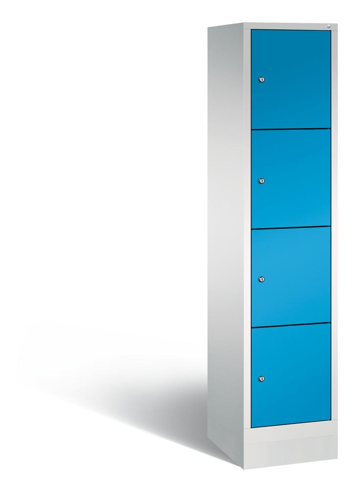Schließfachschrank mit Ladefunktion, 4 Fächer | Lichtblau RAL 5012 | Zylinderschloss | 4