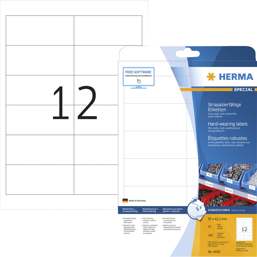 HERMA Etikett Folie 4692 96,5x42,3mm weiß 300