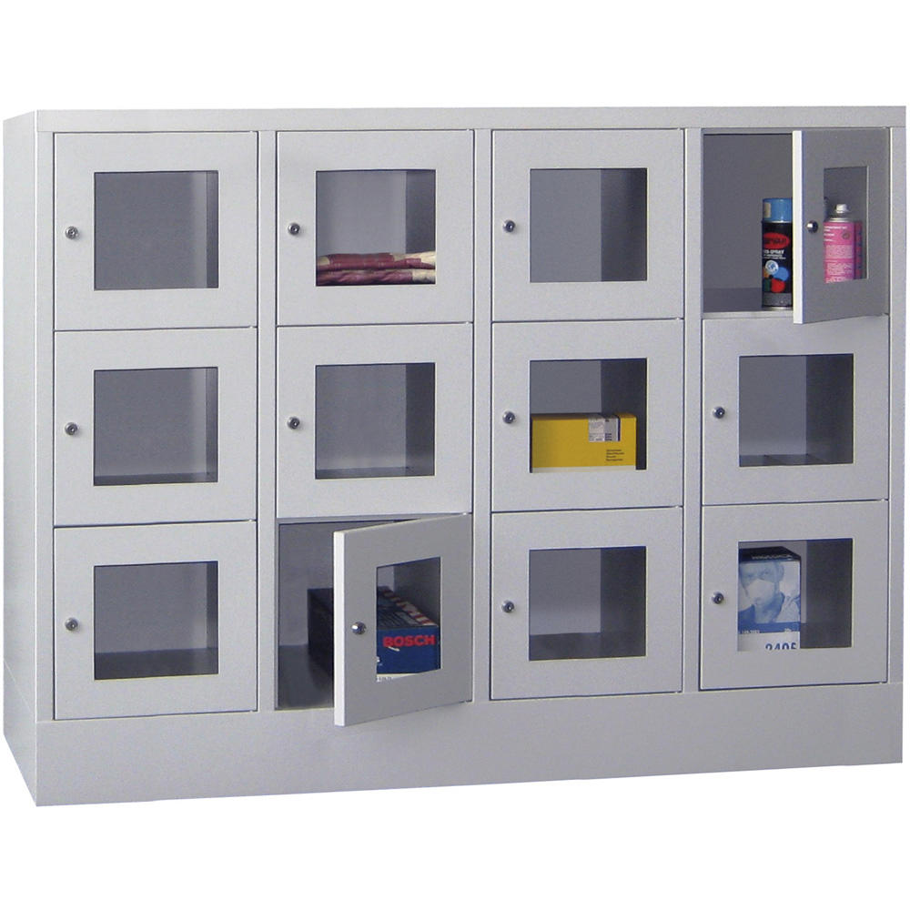 Schließfachschrank CLASSIC mit Sichtfenstertüren | Lichtgrau RAL 7035 | 400 | 4 | 12