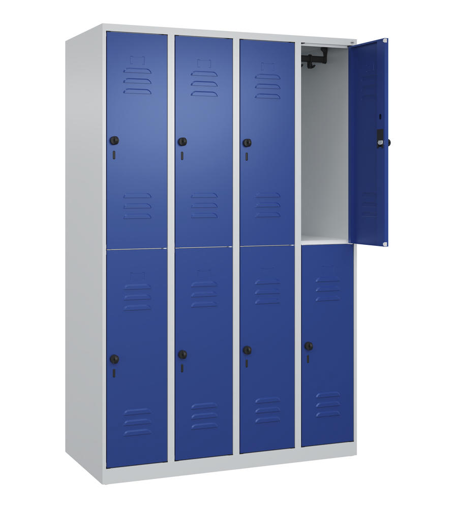 Doppelstöckiger Spind CLASSIC PLUS, bodenstehend | Enzianblau RAL 5010 | Bodenstehend | Lichtgrau RAL 7035 | 300 | 4