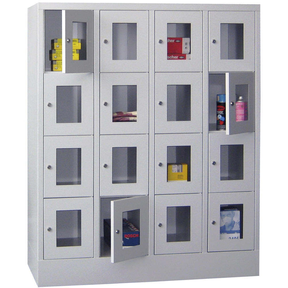 Schließfachschrank CLASSIC mit Sichtfenstertüren | Lichtgrau RAL 7035 | 300 | 4 | 16