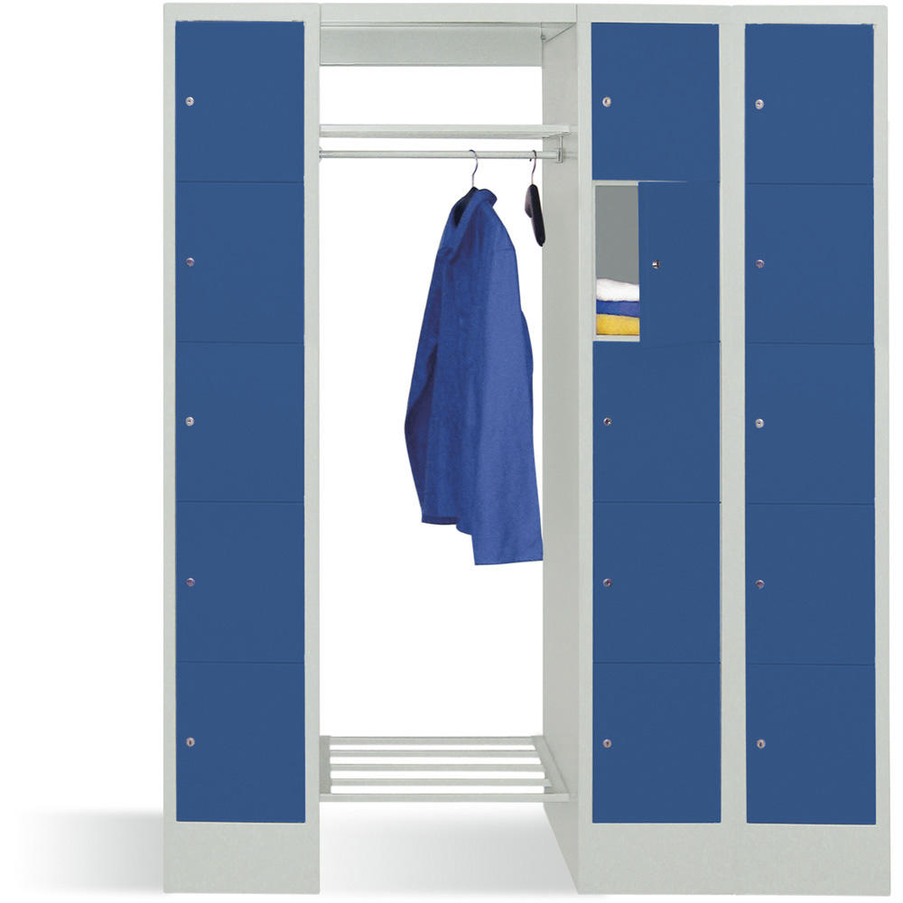 Garderobe mit Schließfachschränken BASIC | Enzianblau RAL 5010 | 300 | 2 | 15