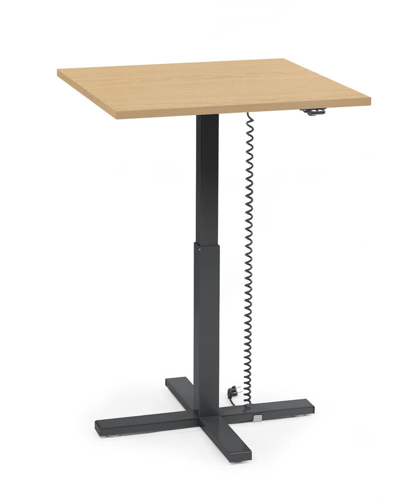 Höhenverstellbarer Schreibtisch MODUL Monosäule | Buchedekor | Platte Quadrat - B 800 x T 800 mm | Schwarz