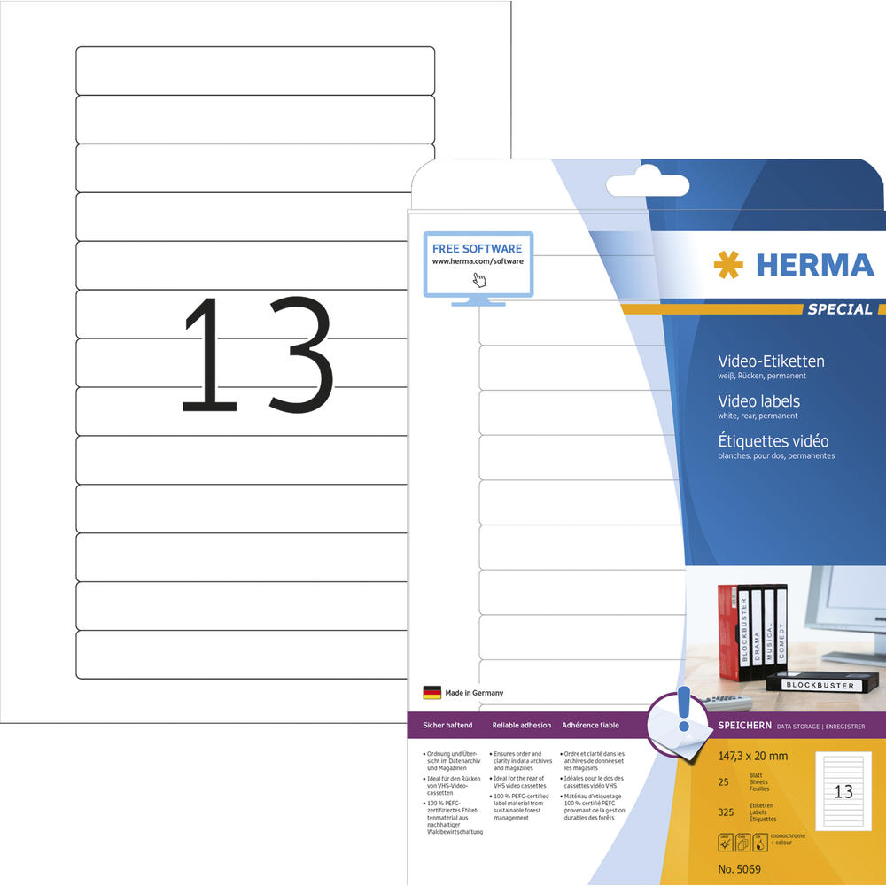 HERMA Etikett 5069 147,3x20 mm weiß 325 St./Pack.
