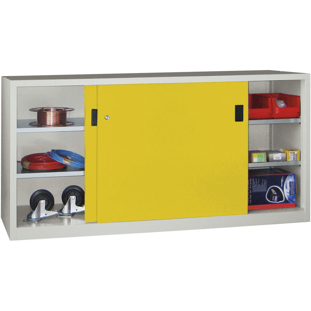 Schiebetüren-Stahlschrank SYSTEM FLEX | Zinkgelb RAL 1018 | 2000 | 400 | mit Stahltüren