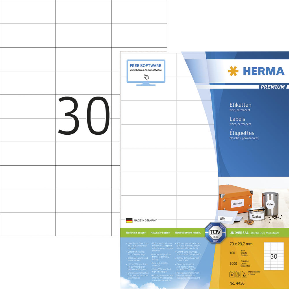 HERMA Etikett Premium 4456 70x29,7mm weiß 3.000