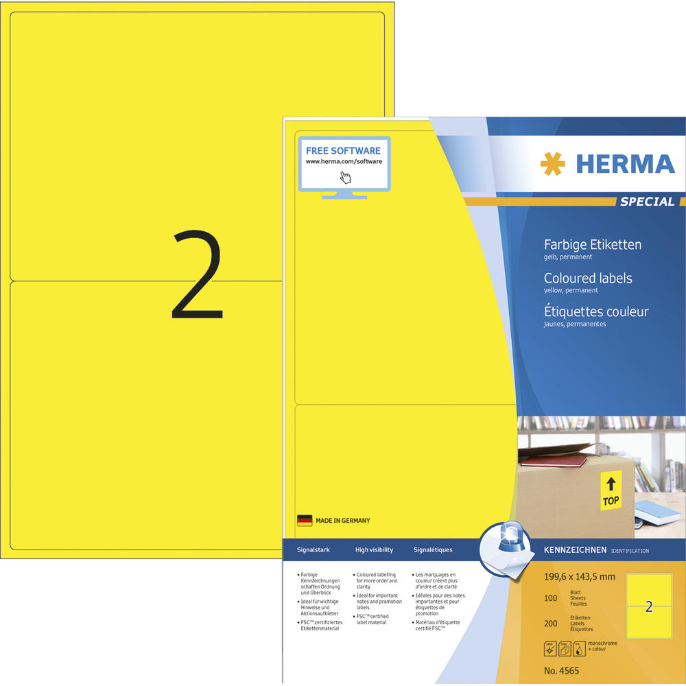 HERMA Etikett 4565 199,6x143,5mm A4 gelb 200