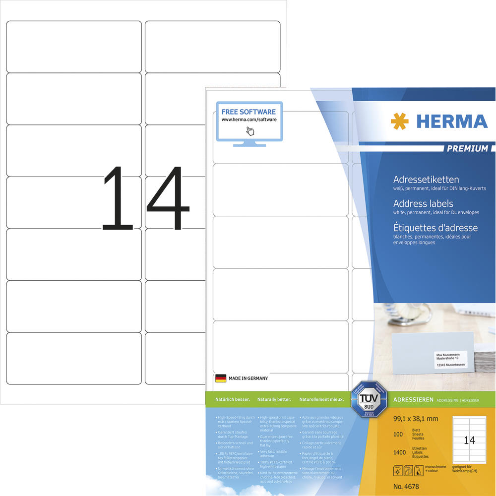 HERMA Etikett PREMIUM 4678 99,1x38,1mm weiß 1.400