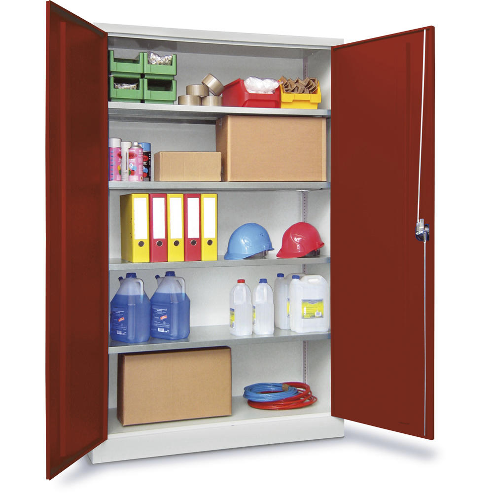 Material-Stahlschrank | Rubinrot RAL 3003 | 1200 | 600 | Lichtgrau RAL 7035