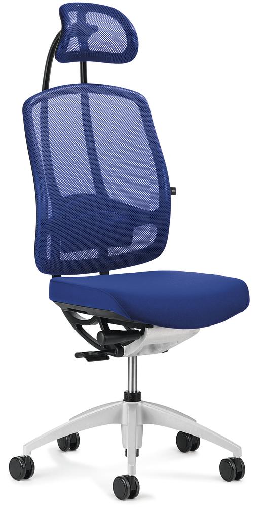 Bürostuhl MATTEGO mit Armlehnen | Blau/Blau | Alusilber | mit Kopfstütze | verstellbare Armlehnen