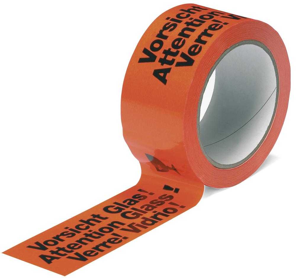 PVC-Hinweisband, Flüsterband | Textaufdruck: Vorsicht Glas (mehrsprachig)