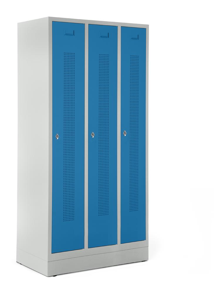 Garderobenspinde SYSTEM SP1 mit Sockel | Lichtblau RAL 5012 | mit Sockel | 300 | Drehriegelverschluss