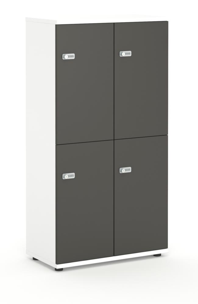 Schließfachschrank OFFICE-LINE, 8 Fächer, 4 Türen | Anthrazit | Melamin | ohne Posteinwurf | Weiß | Mechanisches Zahlen-Kombinationsschloss