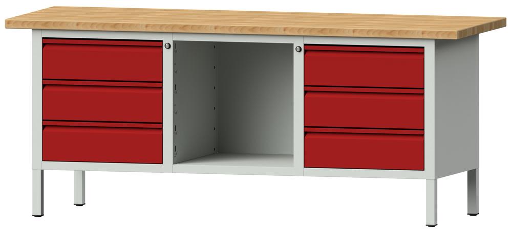 Werkbank SERIE ALLROUND | Karminrot RAL 3002 | Buche-Massiv-Arbeitsplatte