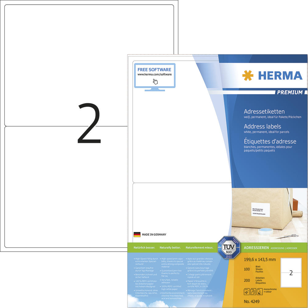 HERMA Etikett PREMIUM 4249 199,6x143,5mm A4 weiß