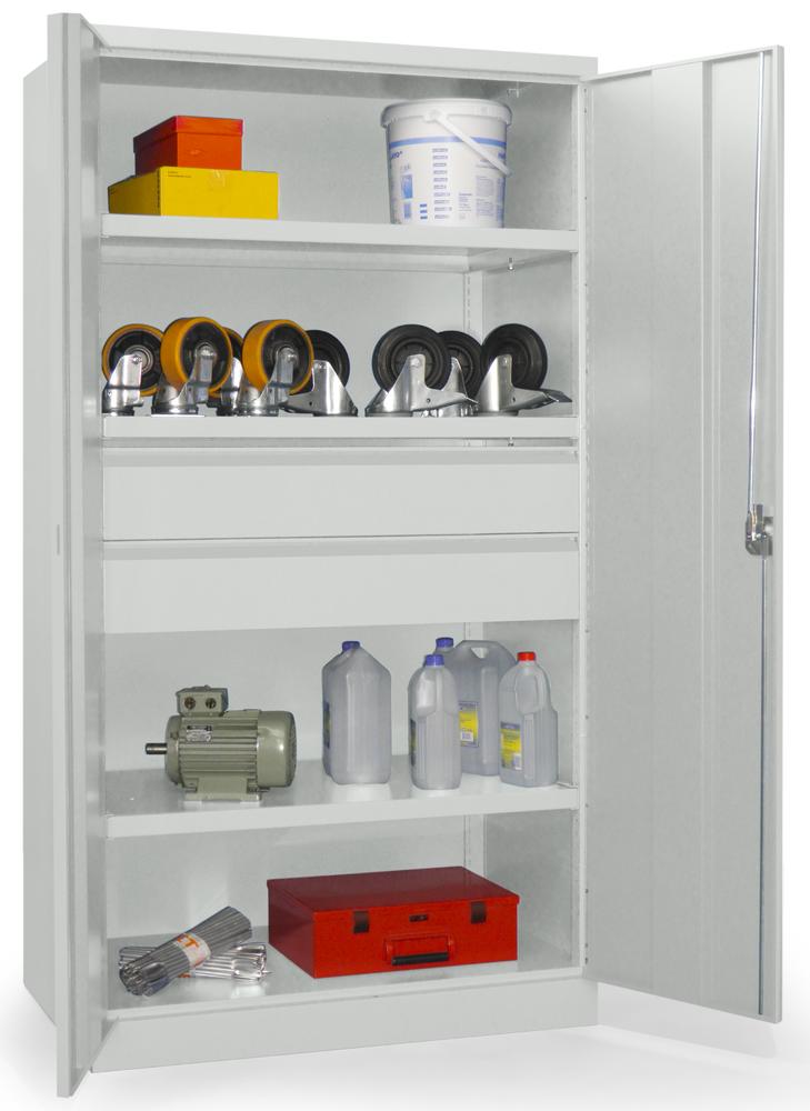 Schwerlastschrank ohne Mitteltrennwand | Lichtgrau RAL 7035 | 1040 | 2 Schubladen H175 mm