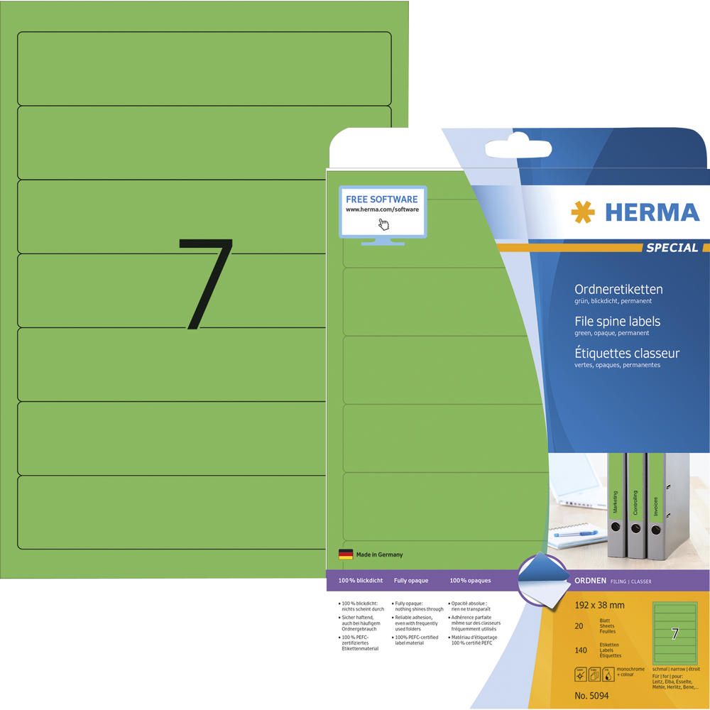 HERMA Ordneretikett 5094 kurz/schmal sk grün 140