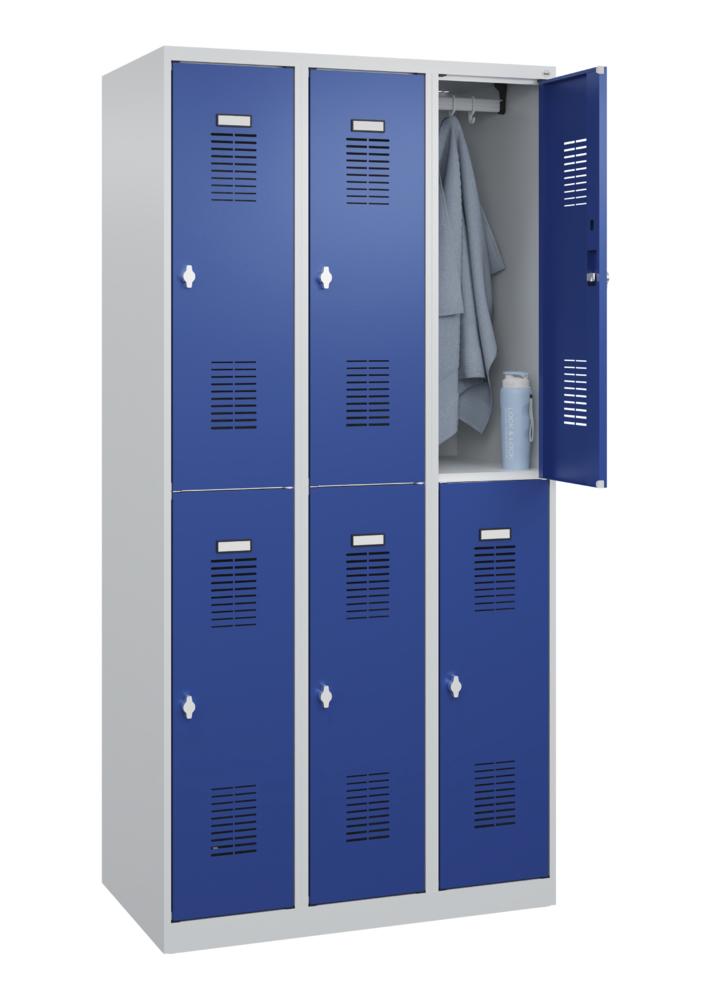 Doppelstöckiger Garderobenspind Basic Plus | Enzianblau RAL 5010 | Drehriegelverschluss | 6