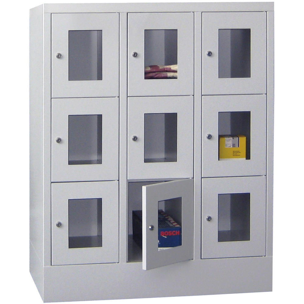 Schließfachschrank CLASSIC mit Sichtfenstertüren | Lichtgrau RAL 7035 | 300 | 3 | 9