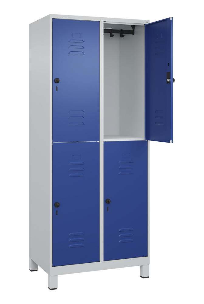 Doppelstöckiger Spind CLASSIC PLUS, mit Füßen | Enzianblau RAL 5010 | mit Füßen | Lichtgrau RAL 7035 | 400 | 2