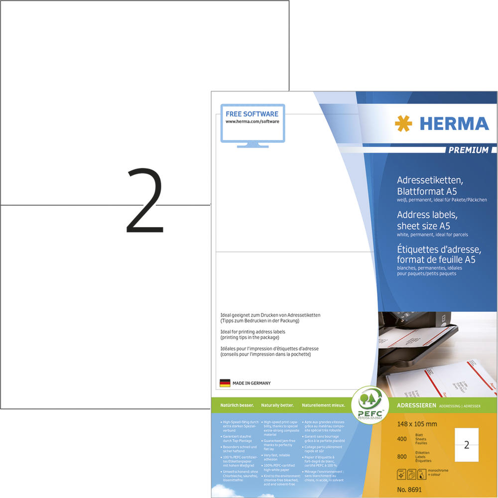 HERMA Adressetikett PREMIUM 8691 105x148mm weiß