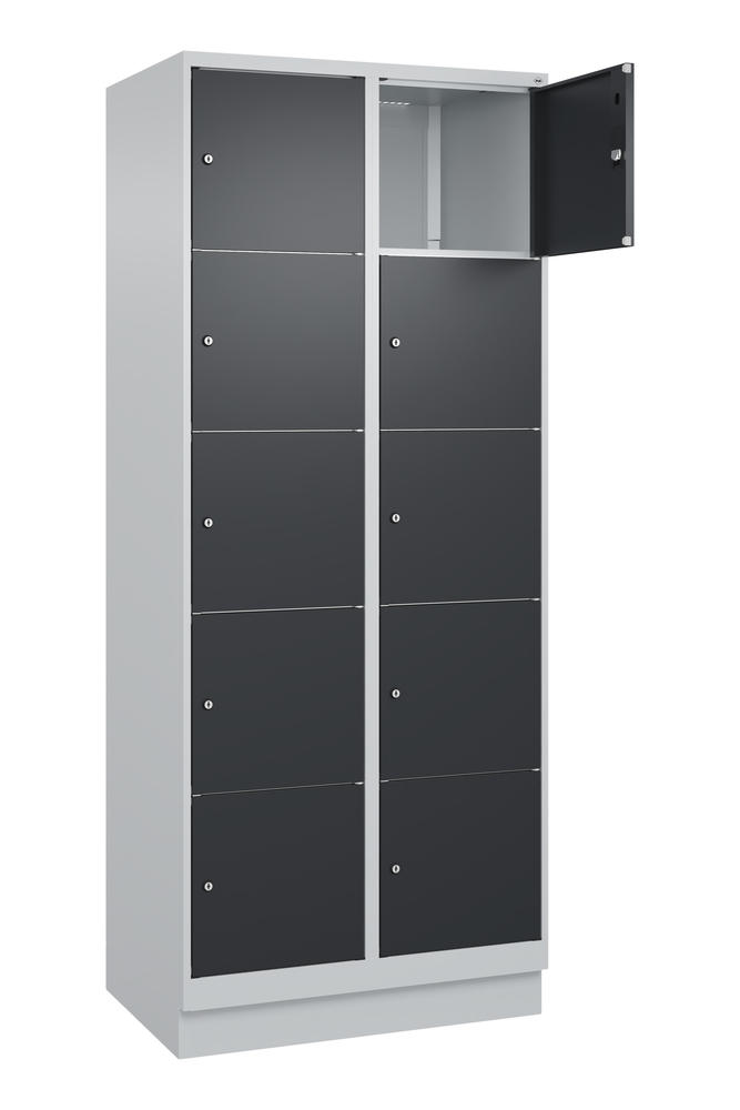 Schließfachschrank CLASSIC PLUS, mit Sockel | Schwarzgrau RAL 7021 | mit Sockel | Lichtgrau RAL 7035 | 400 | 2 | 10