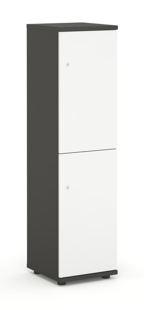 Schließfachschrank OFFICE-LINE, 4 Fächer, 2 Türen | Weiß | Melamin | ohne Posteinwurf | Anthrazit | Mechanisches Zahlen-Kombinationsschloss