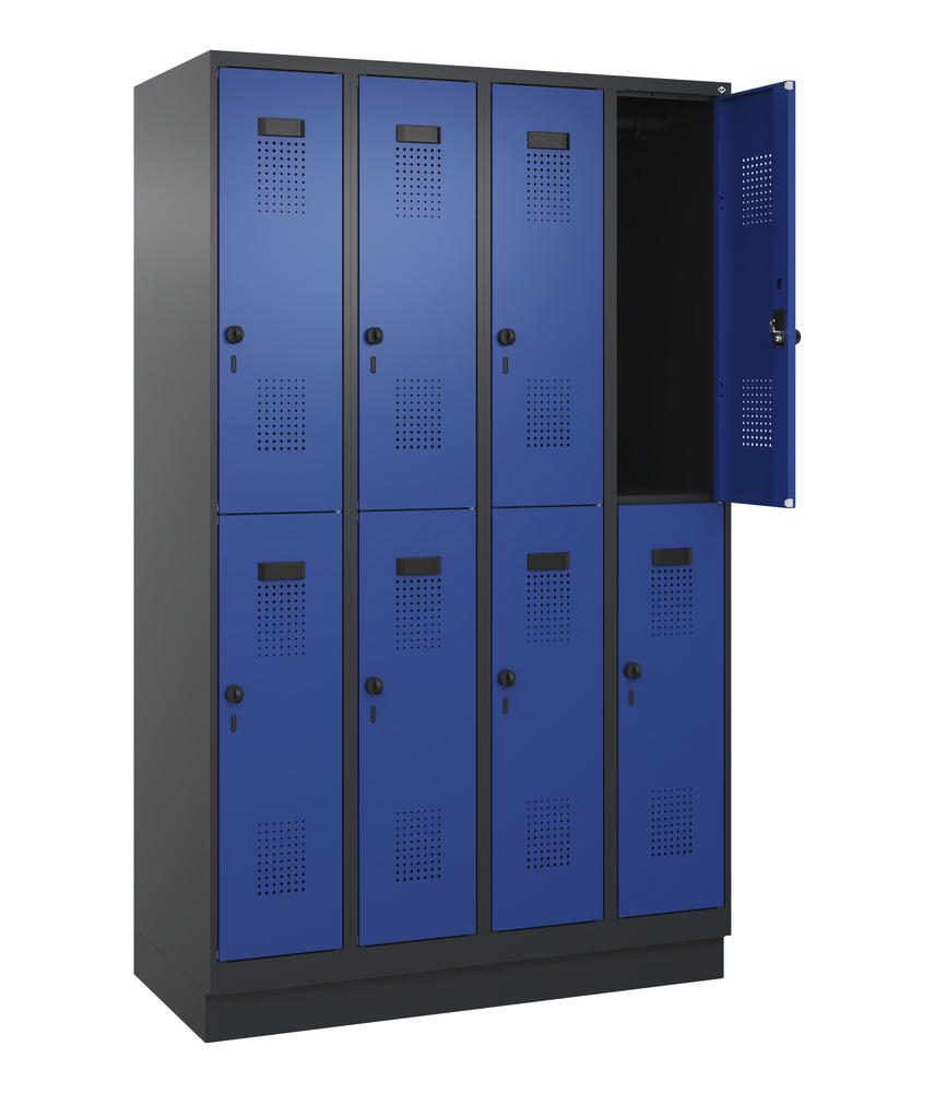 Doppelstöckiger Stahlspind EVOLO PLUS, mit Sockel | Enzianblau RAL 5010 | mit Sockel | Schwarzgrau RAL 7021 | 300 | 4