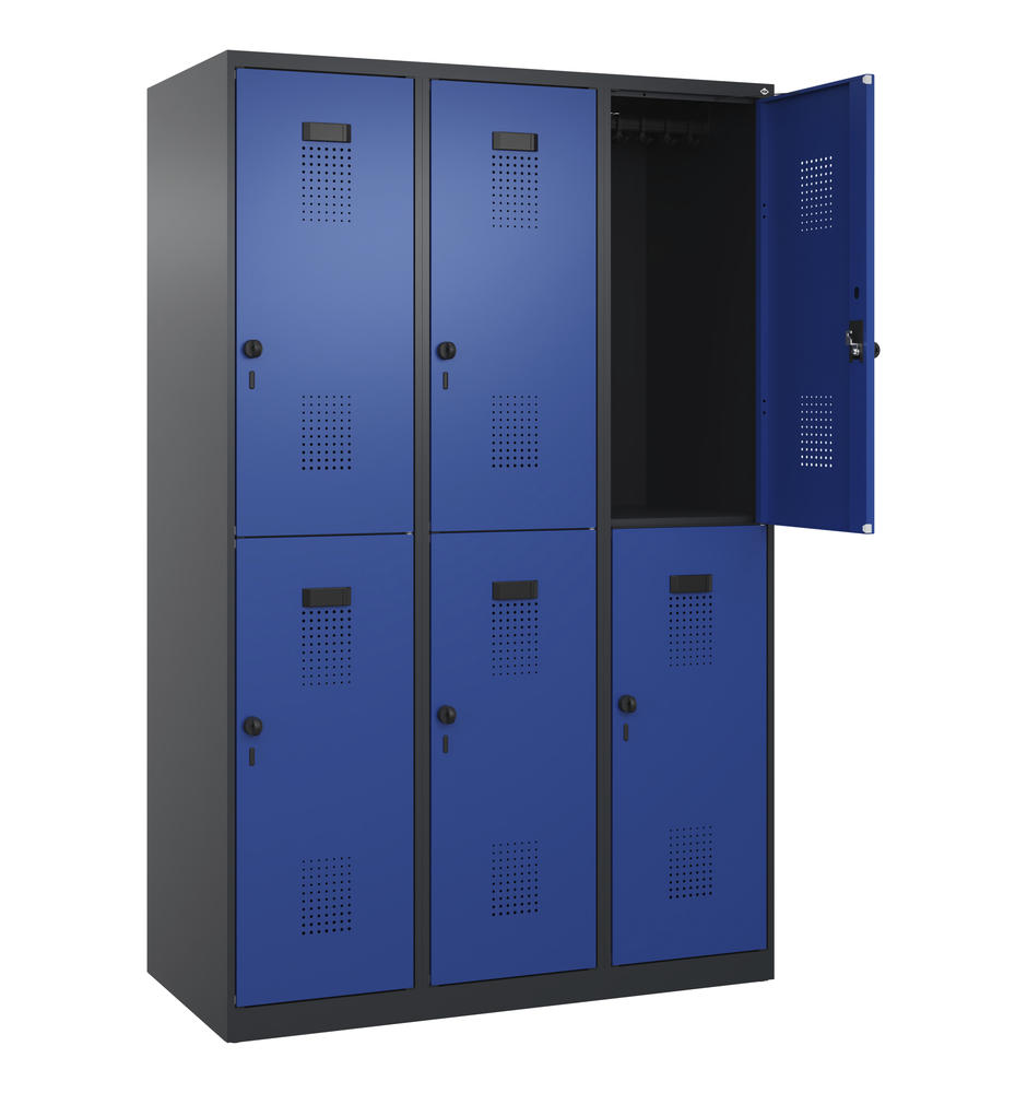 Doppelstöckiger Stahlspind EVOLO PLUS,bodenstehend | Enzianblau RAL 5010 | Bodenstehend | Schwarzgrau RAL 7021 | 400 | 3