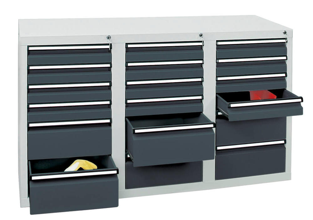 Schubladenschrank SYSTEM DTS 410, 18 Schubladen | Anthrazitgrau RAL 7016 | 900 | 1500 | 18 Schübe