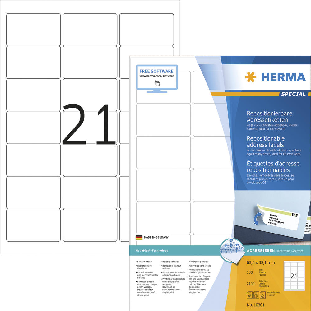 HERMA Etikett Movables 10301 63,5x38,1mm weiß