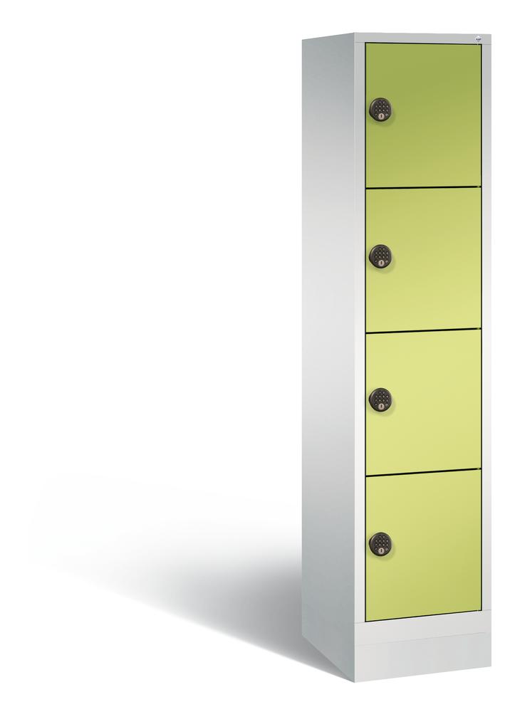 Schließfachschrank mit Ladefunktion, 4 Fächer | Clowngrün RAL 1108060 | Elektronikschloss | 4
