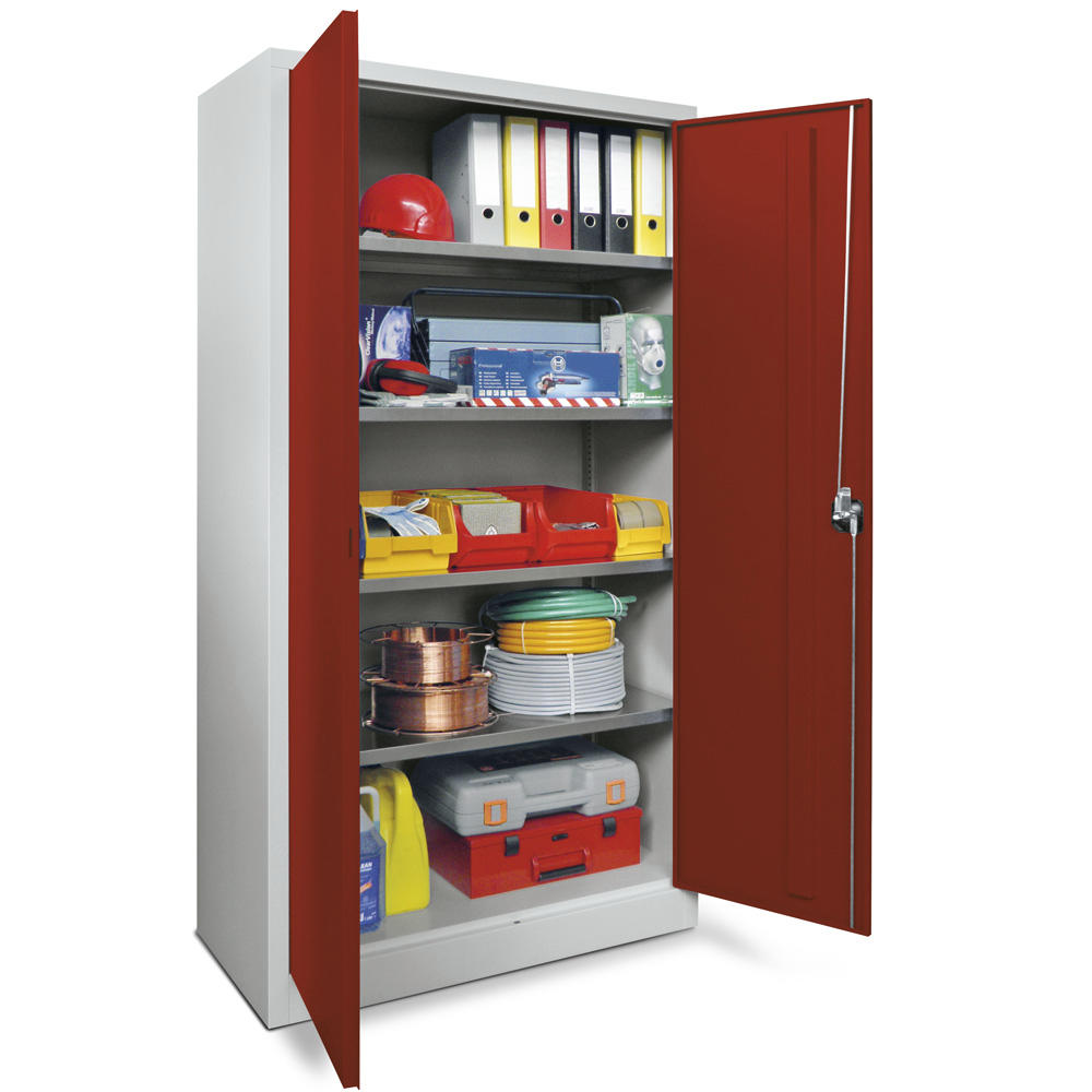 Material-Stahlschrank | Rubinrot RAL 3003 | 1000 | 600 | Lichtgrau RAL 7035