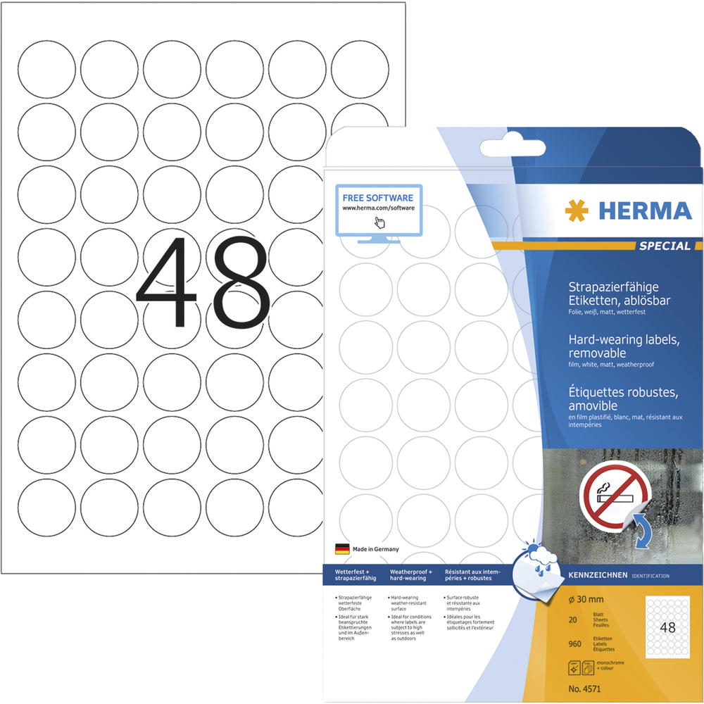 HERMA Folienetikett 4571 rund 30mm weiß 960