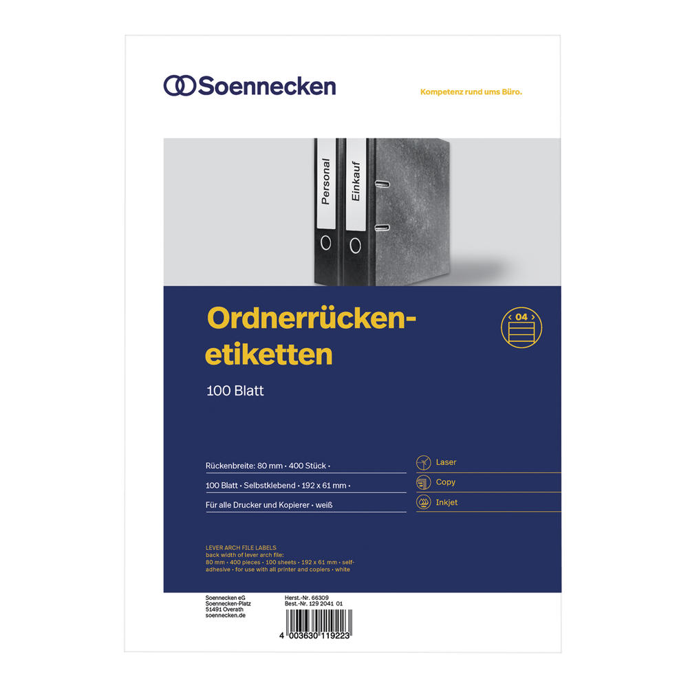Soennecken Ordneretikett 66309 breit/kurz sk weiß