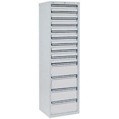 Schubladenschrank SYSTEM DTS 410 | Lichtgrau RAL 7035 | 1800 | 500 | 13 Schübe