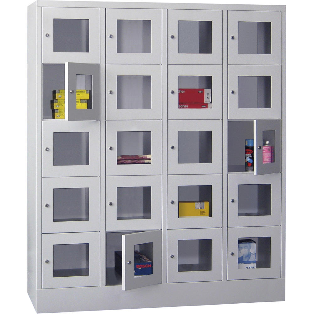 Schließfachschrank CLASSIC mit Sichtfenstertüren | Lichtgrau RAL 7035 | 400 | 4 | 20