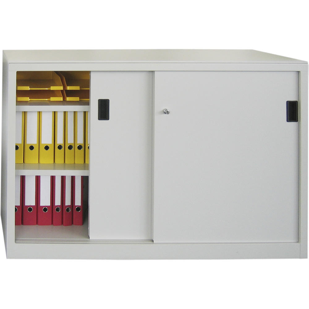 Schiebetüren-Stahlschrank SYSTEM FLEX | Lichtgrau RAL 7035 | 1500 | 600 | mit Stahltüren