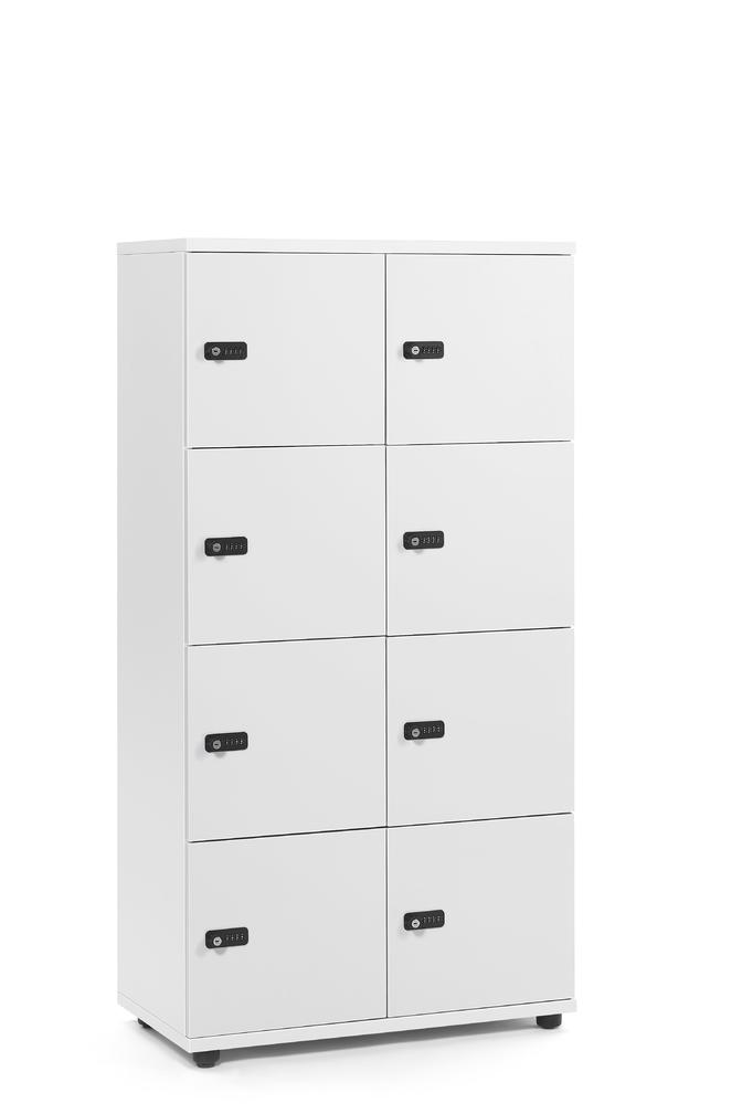 Schließfachschrank OFFICE-LINE mit 8 Fächern | Weiß | ohne Posteinwurf | Weiß | Mechanisches Zahlen-Kombinationsschloss